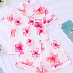 Floral Pajama Set with Pink Hibiscus